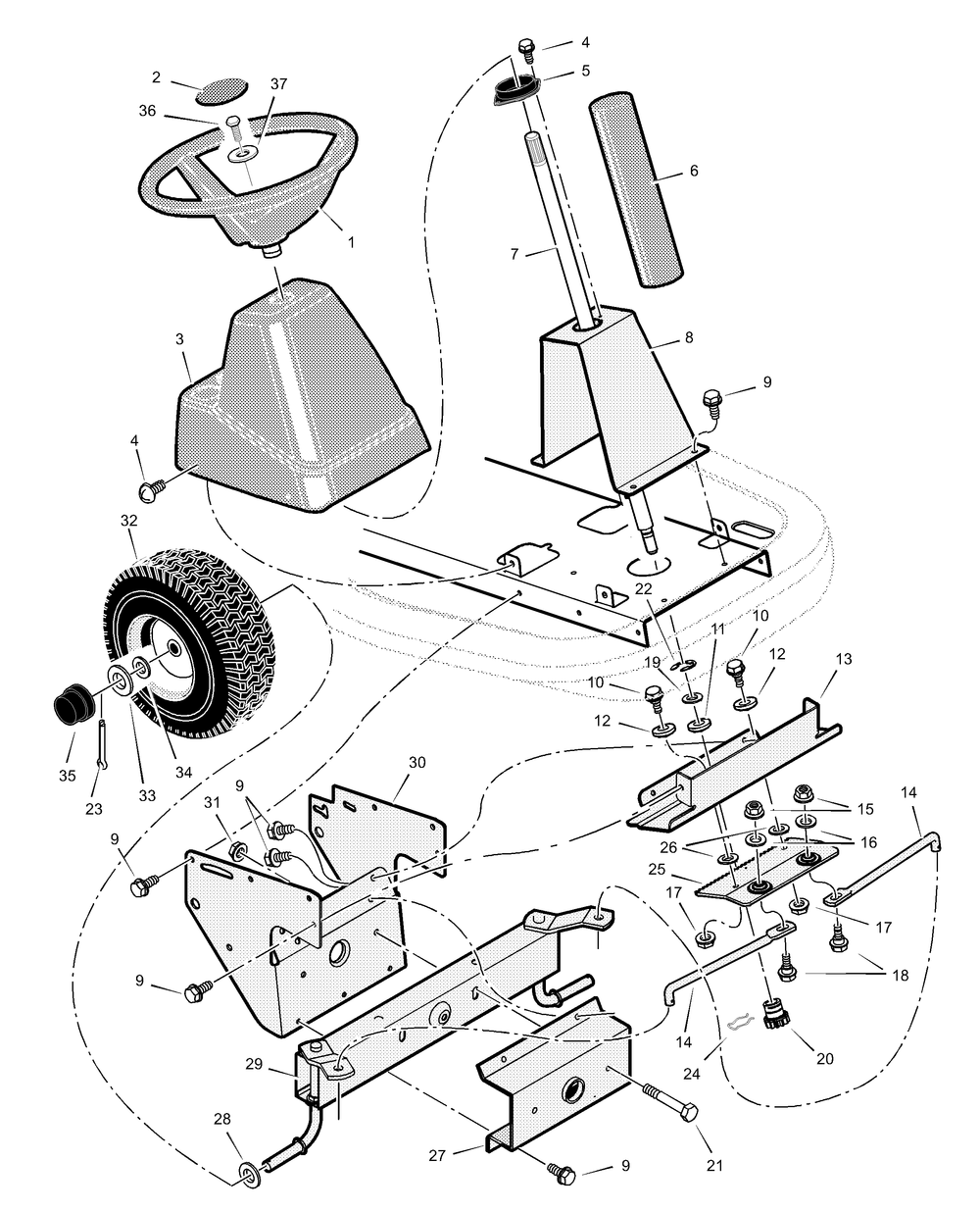 Steering Diagram and Parts List for 309300X50A  Briggs and Stratton Lawn Tractor